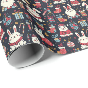 Christmas Santa Bunnies Romanian Flag colors Wrapping Paper