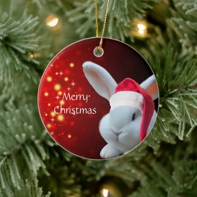Christmas Santa Bunny Ceramic Ornament (Tree)
