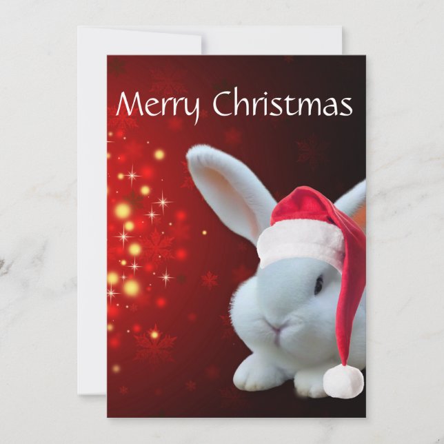 Christmas Santa Bunny Flat Holiday Card (Front)