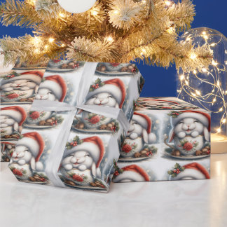 Christmas Santa Bunny Inside the Teacup  Wrapping Paper