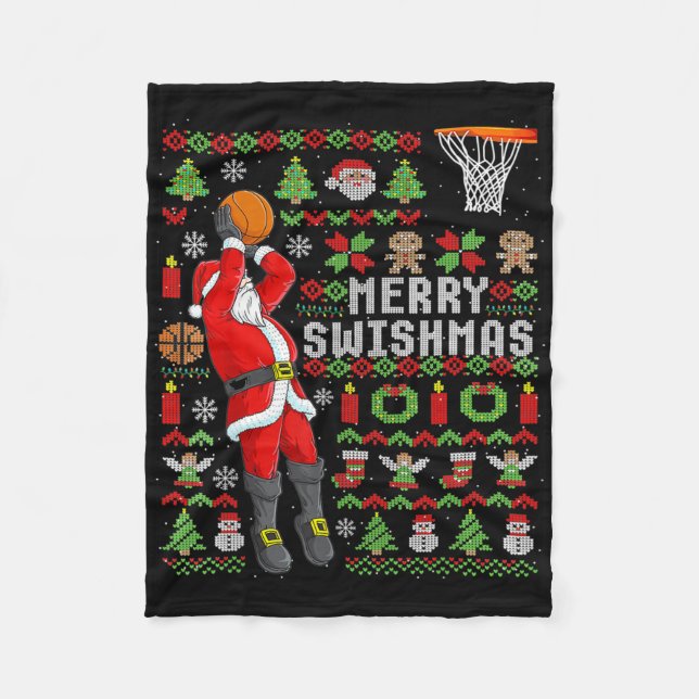 Christmas Santa Bysketbyll Player - Slam Dunk Ugly Fleece Blanket (Front)