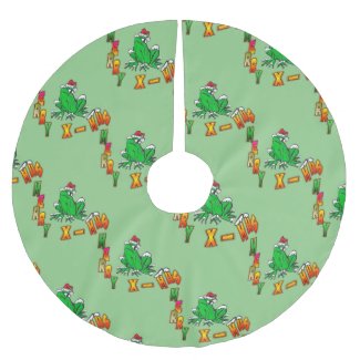Christmas Santa Cartoon Frog Tree Skirt