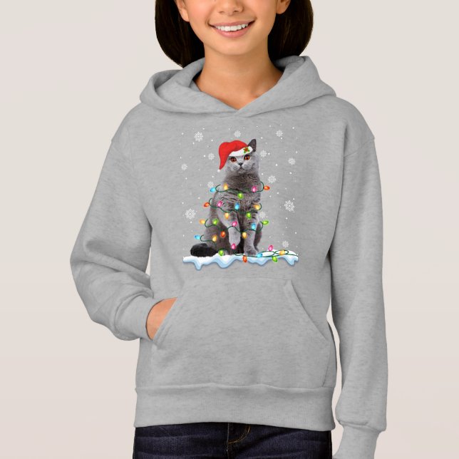 Christmas Santa Cat British Shorthair Cat Lover Hoodie (Front)