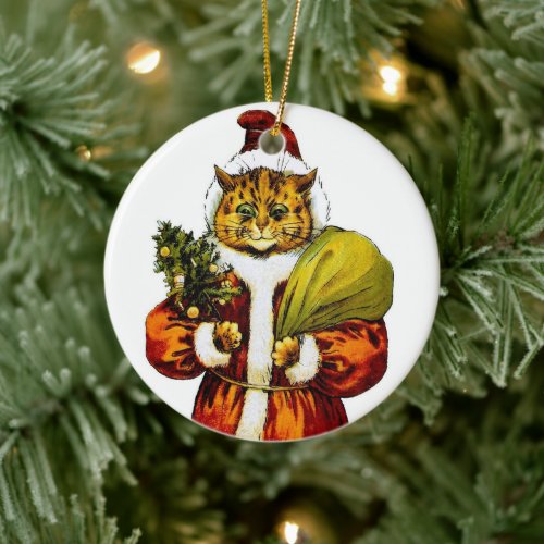 Christmas Santa Cat by Louis Wain  Ornament 