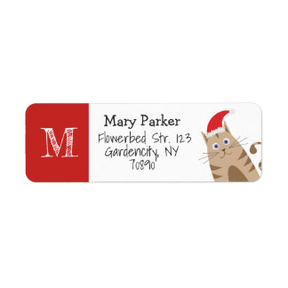 Christmas santa cat cute funny cartoon label