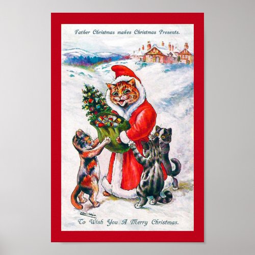 Christmas Santa Cat Louis Wain Poster