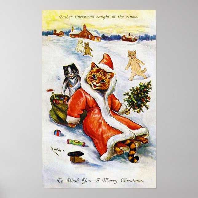 Christmas Santa Cat, Louis Wain Poster (Front)