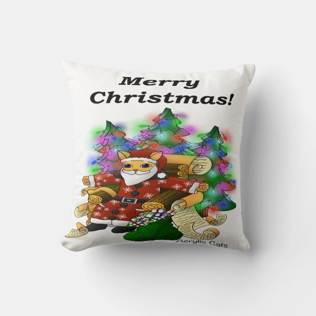 Christmas Santa Cat Throw Pillow (Front)