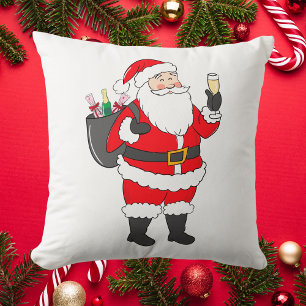 Christmas Santa Champagne Lover Throw Pillow