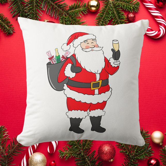 Christmas Santa Champagne Lover Throw Pillow (Creator Uploaded)