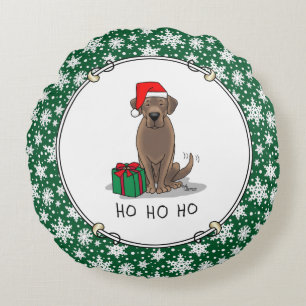 Christmas Santa Chocolate Labrador Retriever Cute Round Pillow