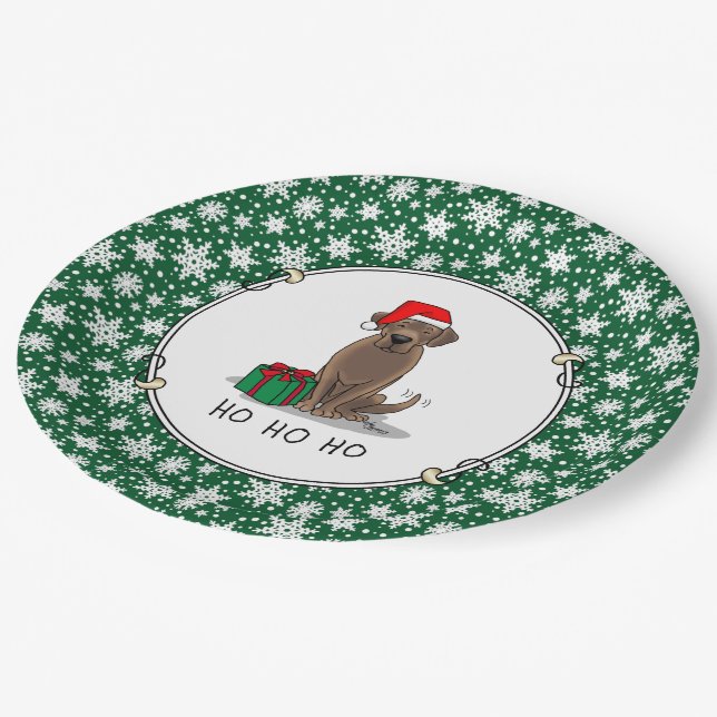 Christmas Santa Chocolate Labrador Retriever Funny Paper Plates (Angled)