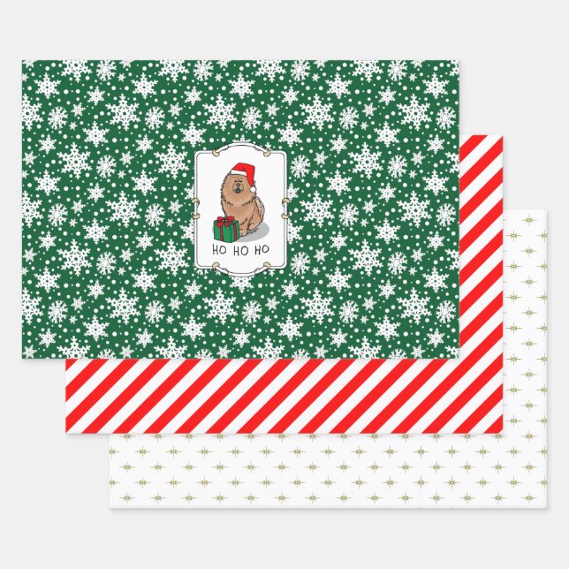 Christmas Santa Chow Chow Dog (cinnamon) Cute Wrapping Paper Sheets (Set)