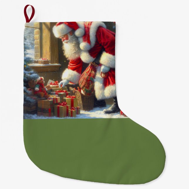Christmas Santa Claus 3 Large Christmas Stocking (Front)