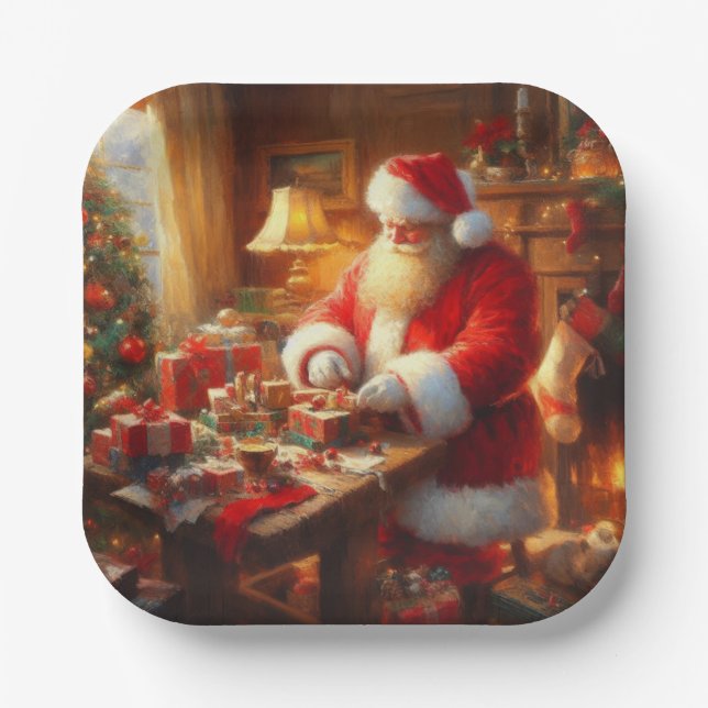 Christmas Santa Claus 4 Paper Plates (Front)