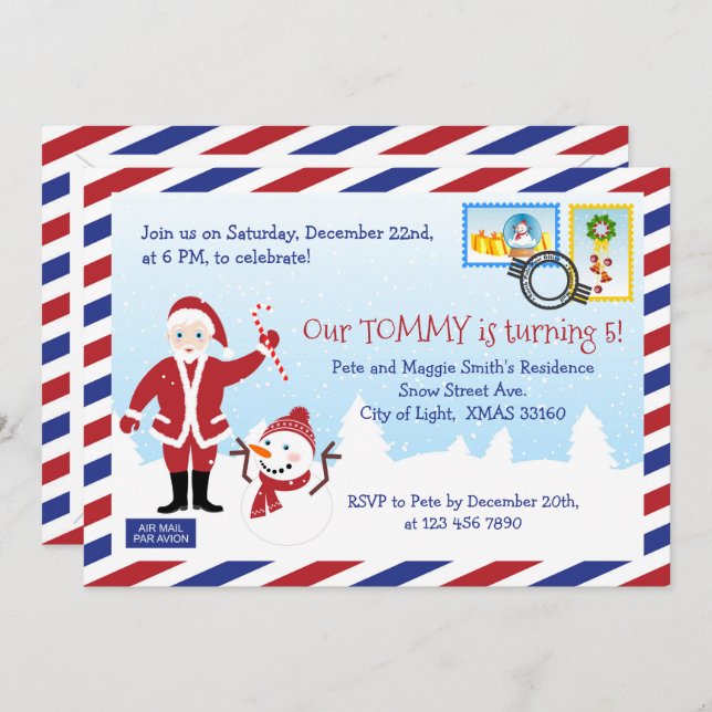 Christmas Santa Claus Air Mail  Envelope Party  Invitation (Front/Back)