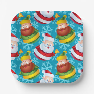 Christmas Santa Claus and Friend with Snowflake Paper Plates