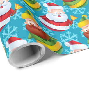 Christmas Santa Claus and Friend with Snowflake Wrapping Paper