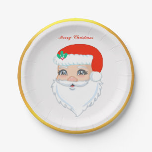 Christmas Santa Claus and Golden Frame Paper Plates