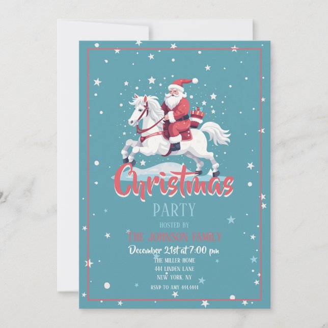Christmas Santa Claus and Horse Cartoon Invitation (Front)