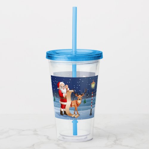 Christmas Santa Claus And Reindeer Acrylic Tumbler