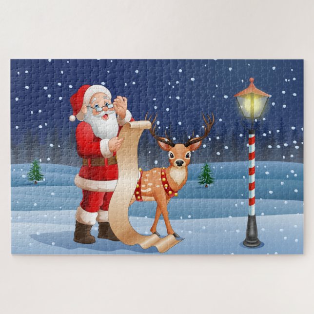 Christmas Santa Claus And Reindeer | Holidays Jigsaw Puzzle (Horizontal)