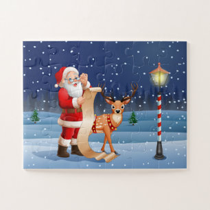 Christmas Santa Claus And Reindeer Holidays Jigsaw Puzzle