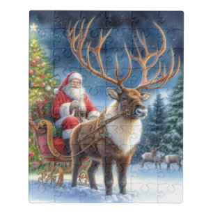 Christmas Santa Claus and Reindeer Kids  Jigsaw Puzzle