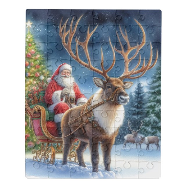 Christmas Santa Claus and Reindeer Kids  Jigsaw Puzzle (Puzzle Vertical)