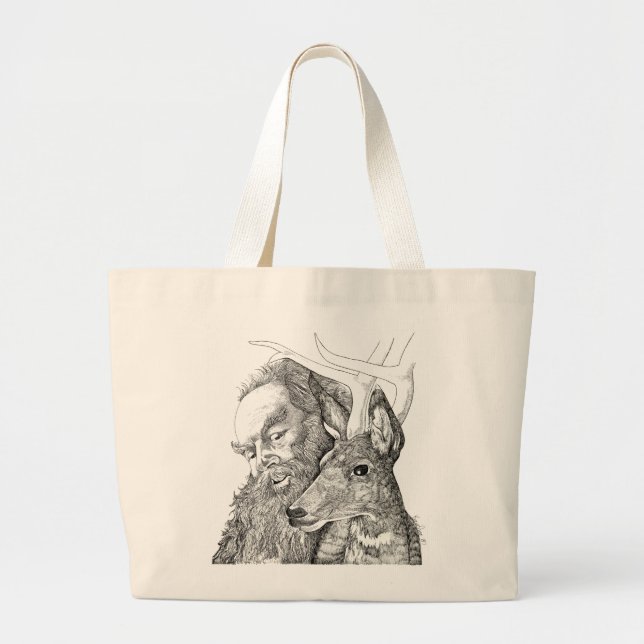 Christmas Santa Claus and Reindeer Large Tote Bag (Front)