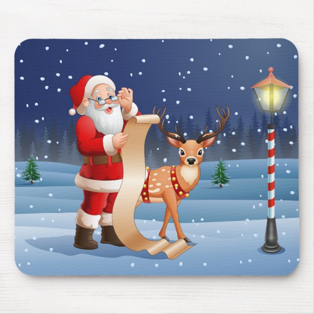 Christmas Santa Claus And Reindeer Mouse Pad (Front)