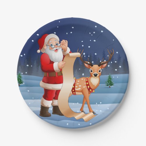 Christmas Santa Claus and Reindeer Paper Plates