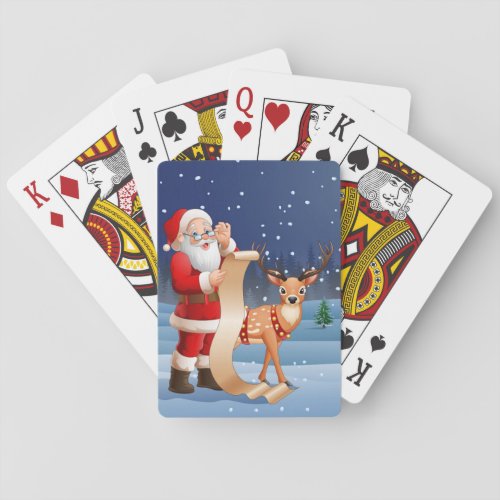 Christmas Santa Claus And Reindeer Poker Cards