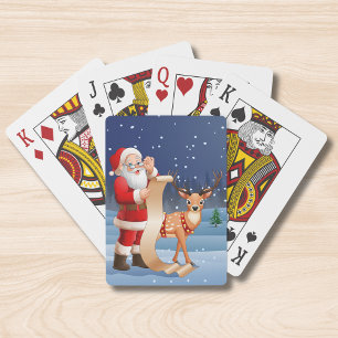 Christmas Santa Claus And Reindeer Poker Cards