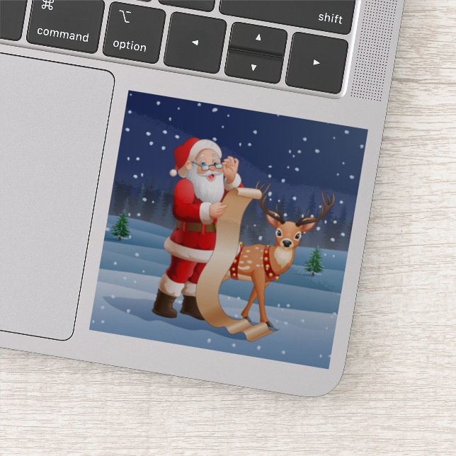 Christmas Santa Claus And Reindeer Sticker (Detail)