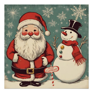 Christmas Santa Claus and Snowman  Poster