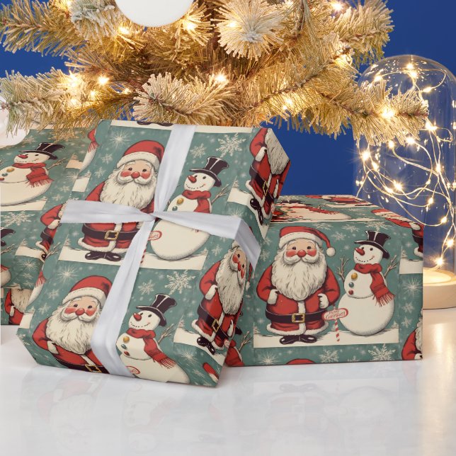 Christmas Santa Claus and Snowman  Wrapping Paper (Holidays)