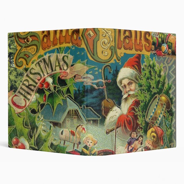 Christmas Santa Claus Antique Art 3 Ring Binder (Background)