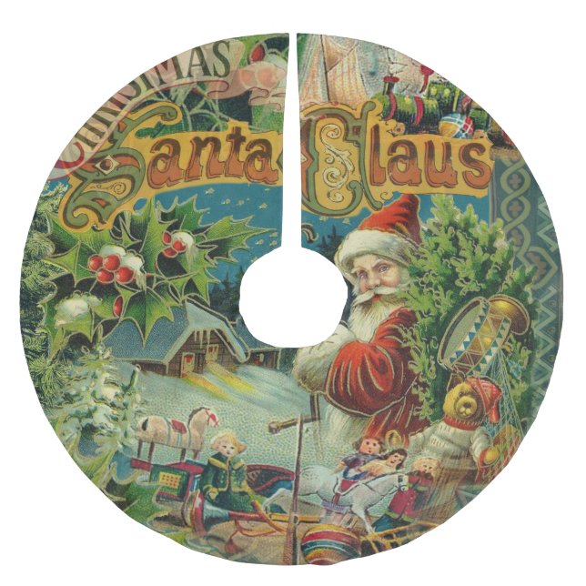 Christmas Santa Claus Antique Art Brushed Polyester Tree Skirt (Front)