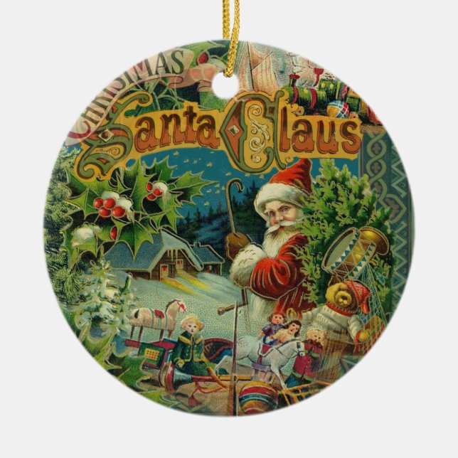 Christmas Santa Claus Antique Art Ceramic Ornament (Front)