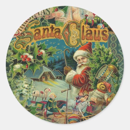 Christmas Santa Claus Antique Art Classic Round Sticker