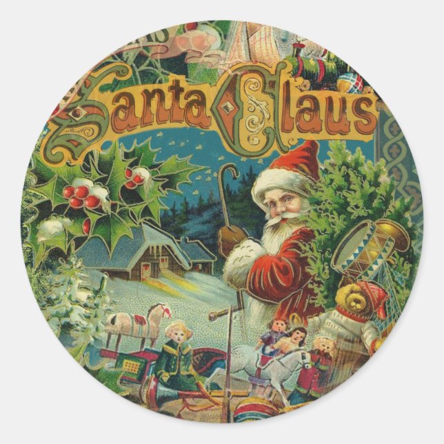 Christmas Santa Claus Antique Art Classic Round Sticker (Front)