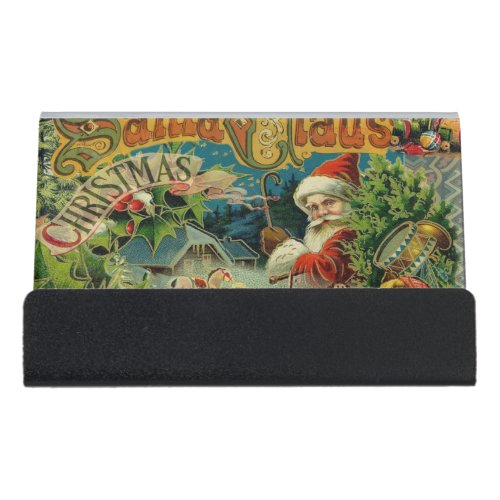 Christmas Santa Claus Antique Art Desk Business Card Holder