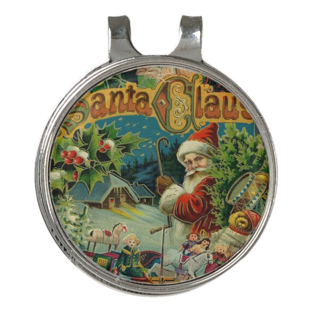 Christmas Santa Claus Antique Art Golf Hat Clip (Front)