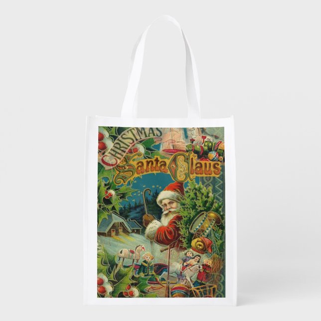 Christmas Santa Claus Antique Art Grocery Bag (Back)