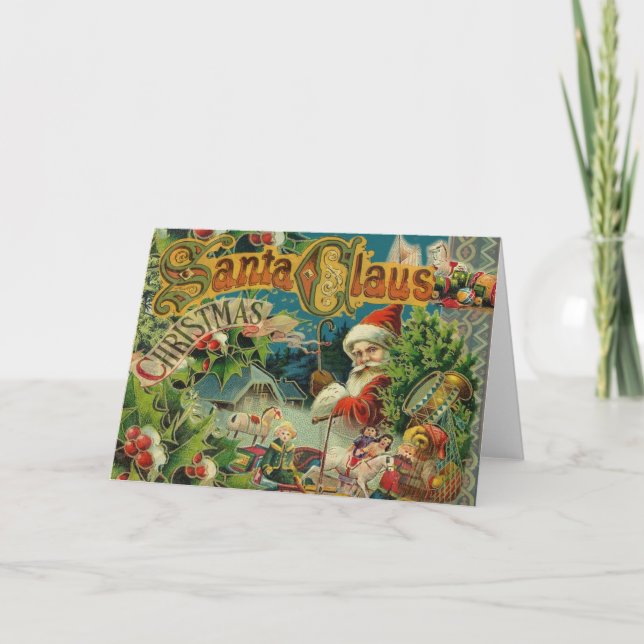 Christmas Santa Claus Antique Art Holiday Card (Front)