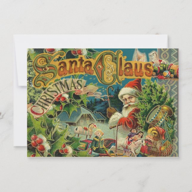 Christmas Santa Claus Antique Art Invitation (Front)