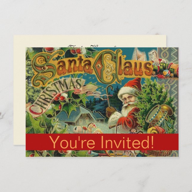 Christmas Santa Claus Antique Art Invitation (Front/Back)