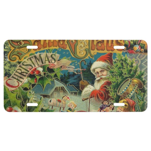 Christmas Santa Claus Antique Art License Plate (Front)