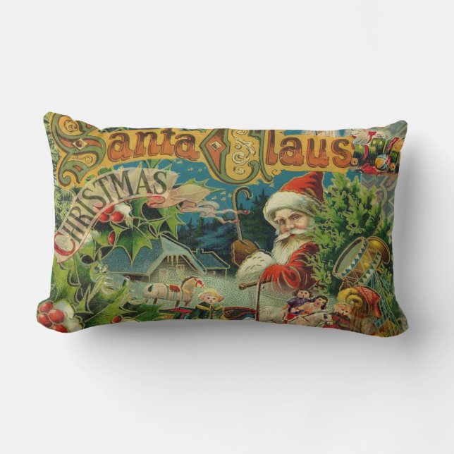 Christmas Santa Claus Antique Art Lumbar Pillow (Front)